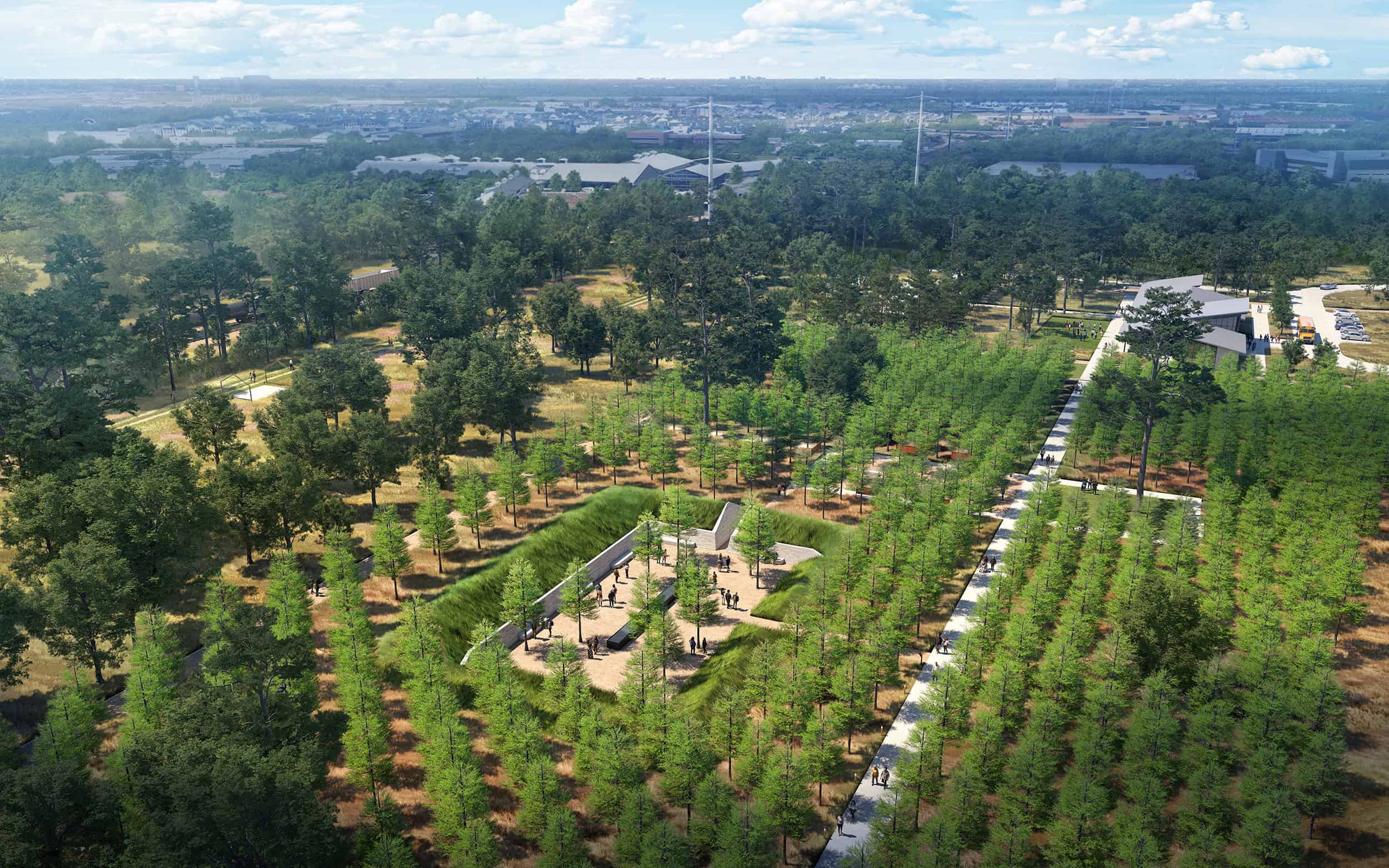 MPC-Aerial view of Memorial Groves; Rendering Courtesy of Nelson Byrd Woltz Landscape Architects