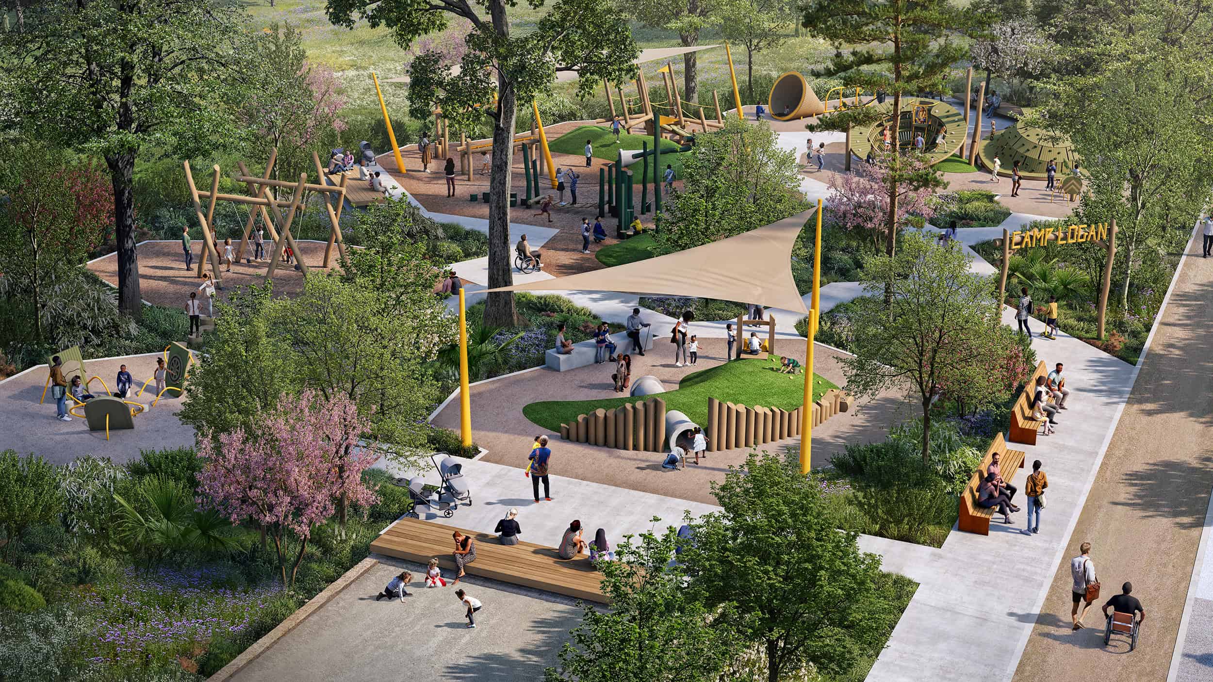 MPC-Memorial Groves Playground, south view; Rendering Courtesy of Nelson Byrd Woltz Landscape Architects
